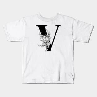 V alphabet Botanical cherry blossom sakura flowers Kids T-Shirt